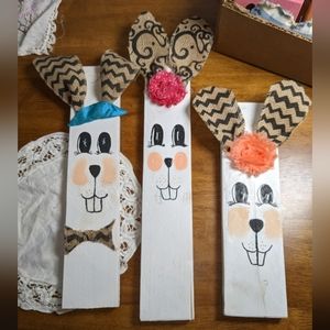 HANDCRAFTED Handmade Wood Bunnies Set of 3